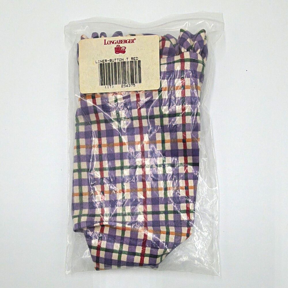Longaberger Basket Liner Button Plaid Fabric, Purple Red Green White